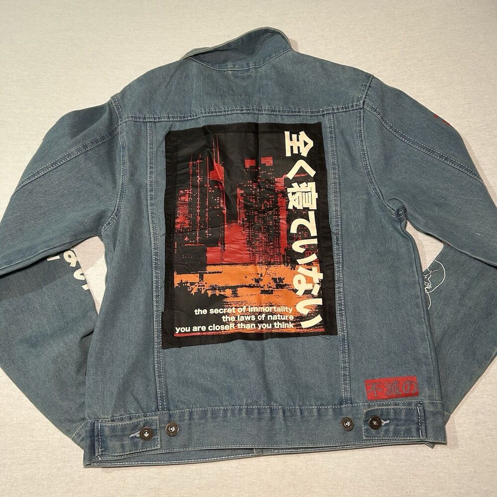 Brooklyn Cloth Denim Jean Jacket Light Blue Graphic Graffiti S